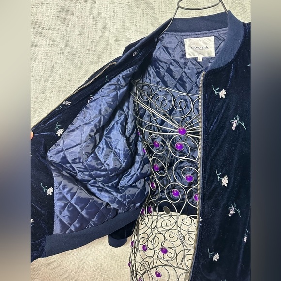 C.O.L.Z.A super sophisticated factory velour floral embroidered puffer jacket - Picture 9 of 14
